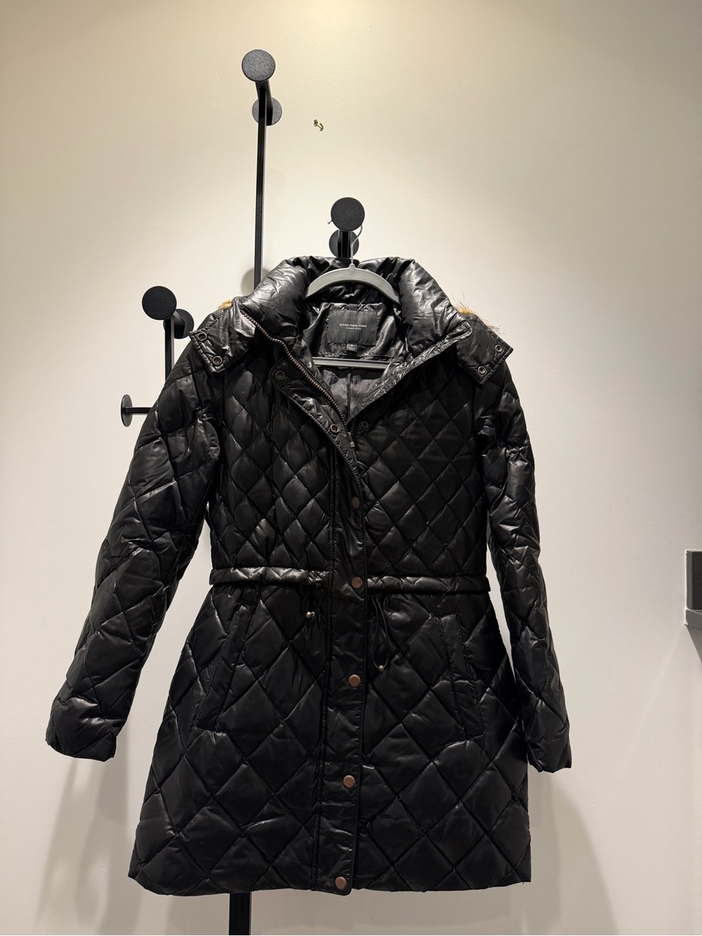 Marc New York Black Quilted Long Puffer Coat with Hood